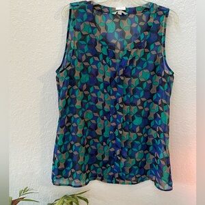 Banana Republic Sheer Dress Top Shirt Geometric Pattern Size Large